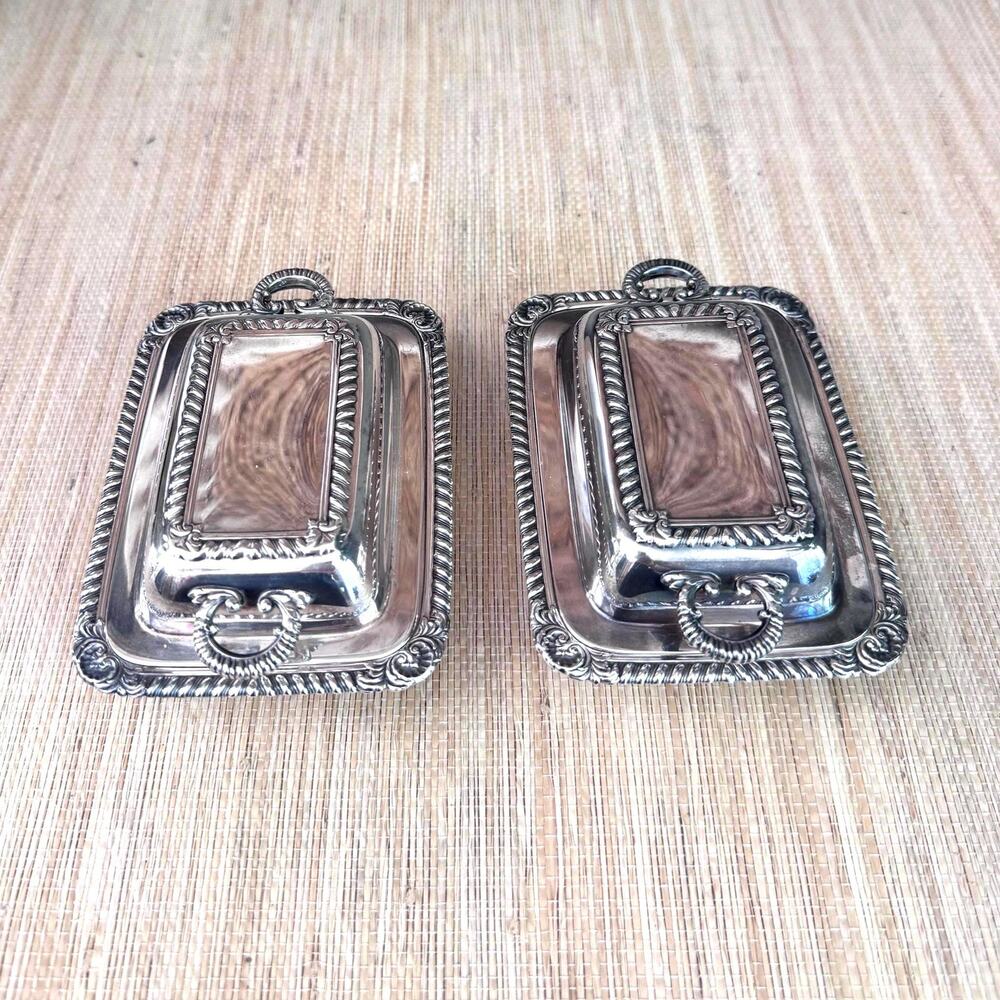 Vintage International Silverplate Ornate Scroll Mini Butter Tray(s), Vanity Dish